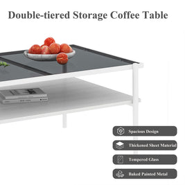 Rectangle Coffee Table With Tempered Glass Top And Legs, Modern Table For Living Room