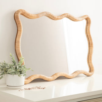 Rahfy Rattan Rectangle Scallop Mirror