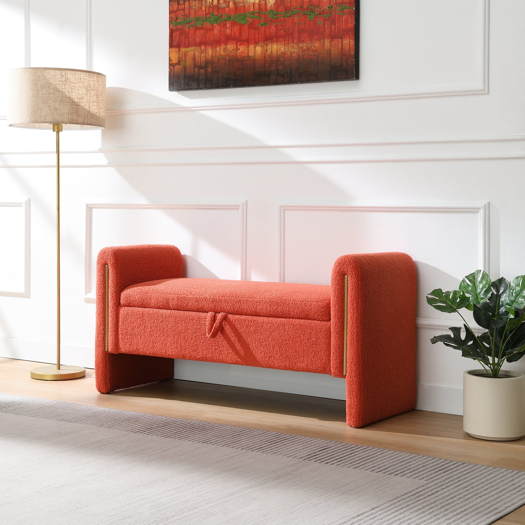 Modern Teddy Bed End Bench with Arms and Storage