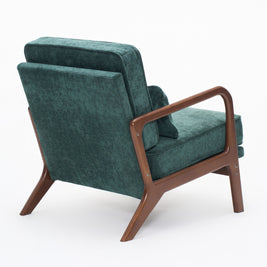 Accent Chair Mid-Century Lounge Dark Green Lumbar Cushion Wood Arms 26x29x30 In