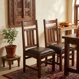 Set of 2 - Mission Oak & Leather Slat Back Dining Chair #401