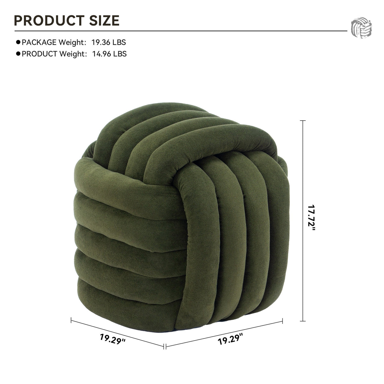 Chenille Knot Design Ottoman Makeup Stool Footstool, Green