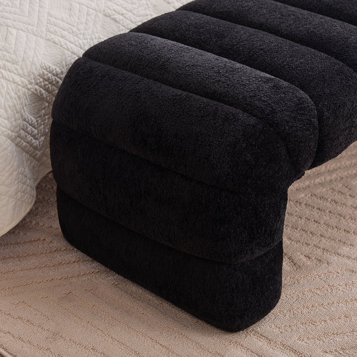 Modern Upholstered Armless Bed Bench With Channel Tufted Design