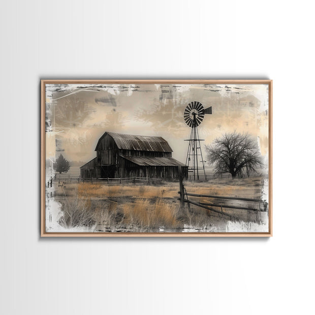 Farmhouse Barn Wall Art Canvas Print Painting Metal Art Vintage Decor Country Art Wood Frame Art Rustic Primitive Art Old Barn Painting