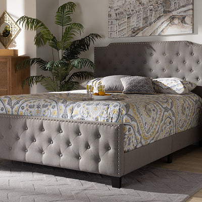 Baxton Studio Marion Modern Transitional Grey Fabric Upholstered Button Tufted King Size Panel Bed