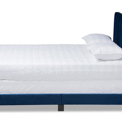 Baxton Studio Clare Glam and Luxe Navy Blue Velvet Fabric Upholstered Full Size Panel Bed with Channel Tufted Headboard