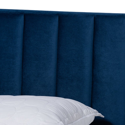 Baxton Studio Clare Glam and Luxe Navy Blue Velvet Fabric Upholstered Full Size Panel Bed with Channel Tufted Headboard
