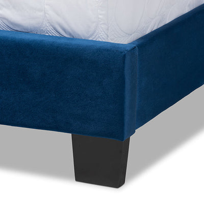 Baxton Studio Clare Glam and Luxe Navy Blue Velvet Fabric Upholstered Full Size Panel Bed with Channel Tufted Headboard
