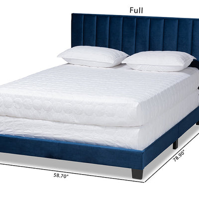Baxton Studio Clare Glam and Luxe Navy Blue Velvet Fabric Upholstered Full Size Panel Bed with Channel Tufted Headboard