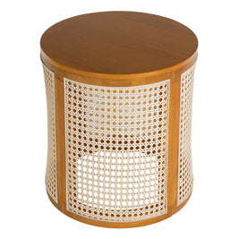 15.70' Round End Table, Hollow Woven Side Table, Small Rubber Wood Nightstand,