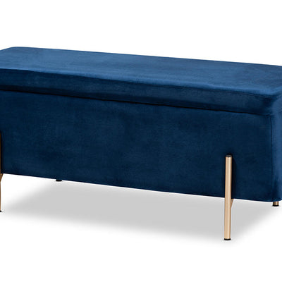 Baxton Studio Rockwell Contemporary Glam and Luxe Navy Blue Velvet Fabric Upholstered and Gold Finished Metal Storage Bench