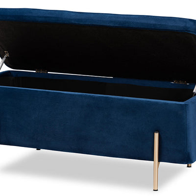 Baxton Studio Rockwell Contemporary Glam and Luxe Navy Blue Velvet Fabric Upholstered and Gold Finished Metal Storage Bench