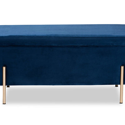 Baxton Studio Rockwell Contemporary Glam and Luxe Navy Blue Velvet Fabric Upholstered and Gold Finished Metal Storage Bench