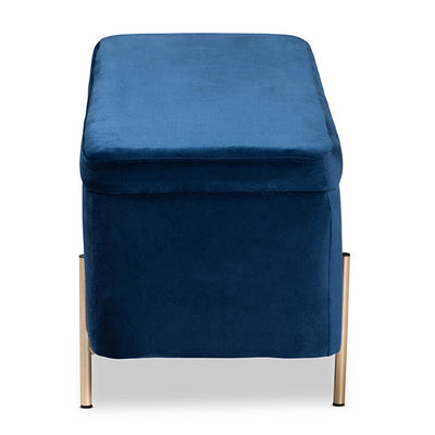 Baxton Studio Rockwell Contemporary Glam and Luxe Navy Blue Velvet Fabric Upholstered and Gold Finished Metal Storage Bench