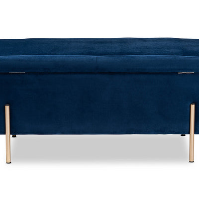 Baxton Studio Rockwell Contemporary Glam and Luxe Navy Blue Velvet Fabric Upholstered and Gold Finished Metal Storage Bench