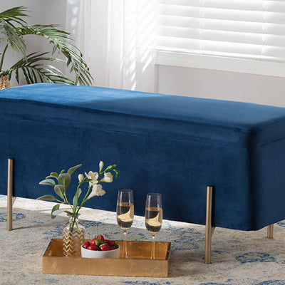 Baxton Studio Rockwell Contemporary Glam and Luxe Navy Blue Velvet Fabric Upholstered and Gold Finished Metal Storage Bench