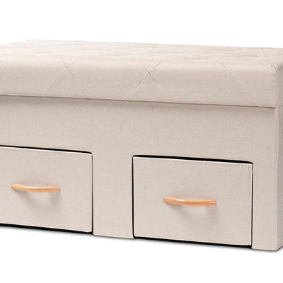 Baxton Studio Gerwin Modern and Contemporary Beige Fabric Upholstered and Oak Brown Finished Wood 2-Drawer Storage Ottoman