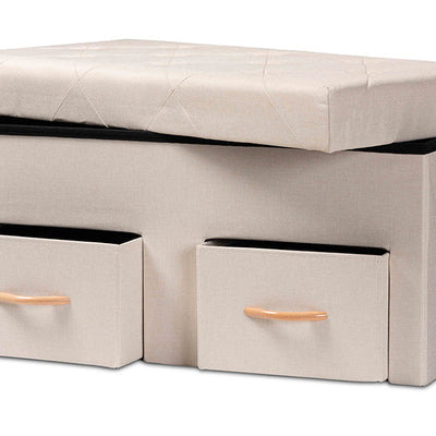 Baxton Studio Gerwin Modern and Contemporary Beige Fabric Upholstered and Oak Brown Finished Wood 2-Drawer Storage Ottoman