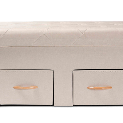 Baxton Studio Gerwin Modern and Contemporary Beige Fabric Upholstered and Oak Brown Finished Wood 2-Drawer Storage Ottoman