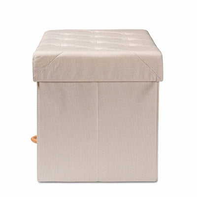 Baxton Studio Gerwin Modern and Contemporary Beige Fabric Upholstered and Oak Brown Finished Wood 2-Drawer Storage Ottoman