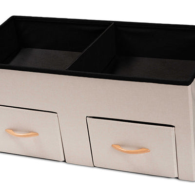 Baxton Studio Gerwin Modern and Contemporary Beige Fabric Upholstered and Oak Brown Finished Wood 2-Drawer Storage Ottoman