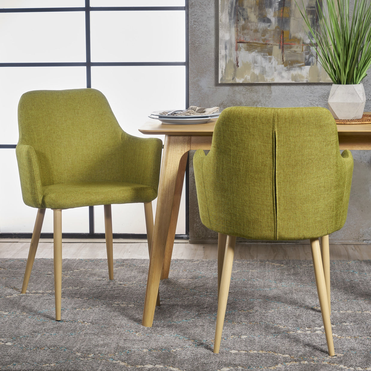 Mid Century Modern Fabric Upholstered Dining Chairs, Set of 2