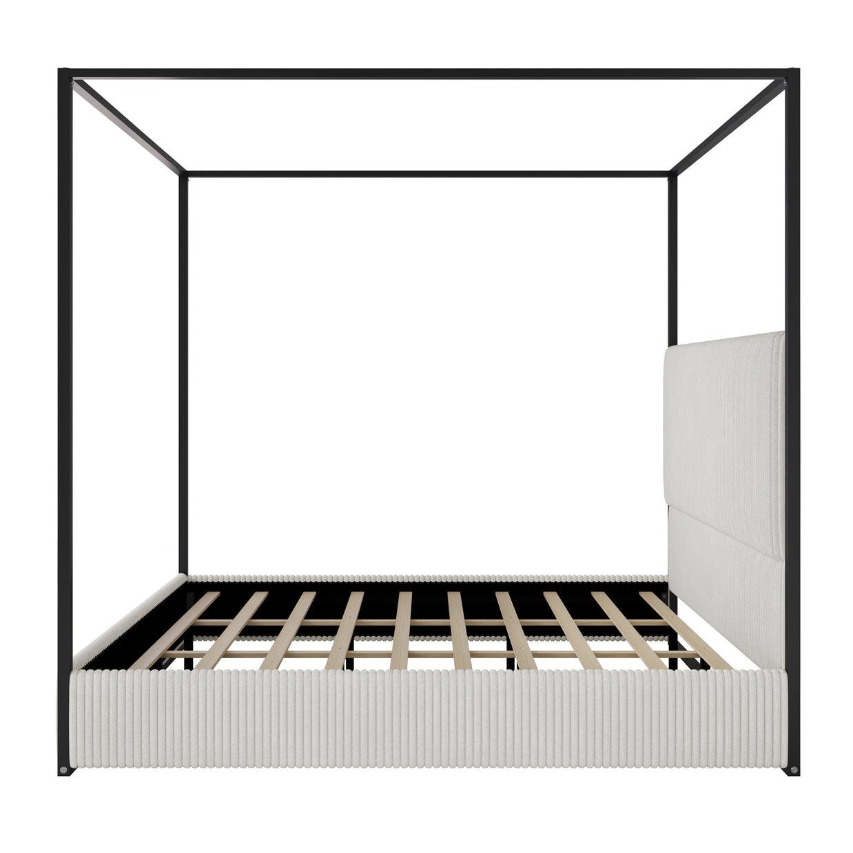 Modern Luxury Metal Canopy Bed with Tall Corduroy Upholstered Headboard