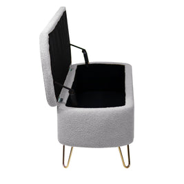 Grey Storage Ottoman Bench for End of Bed Gold Legs Modern Grey Faux Fur Entryway Bench