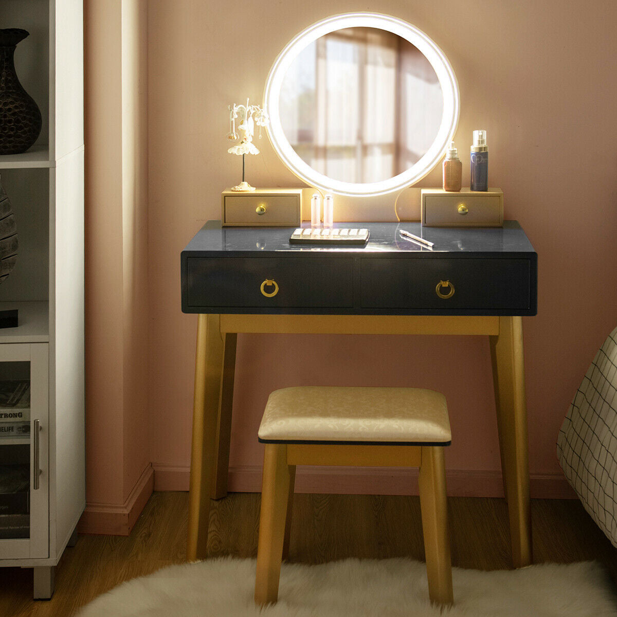 Makeup Vanity Table Set 3 Color Lighting Dressing Table
