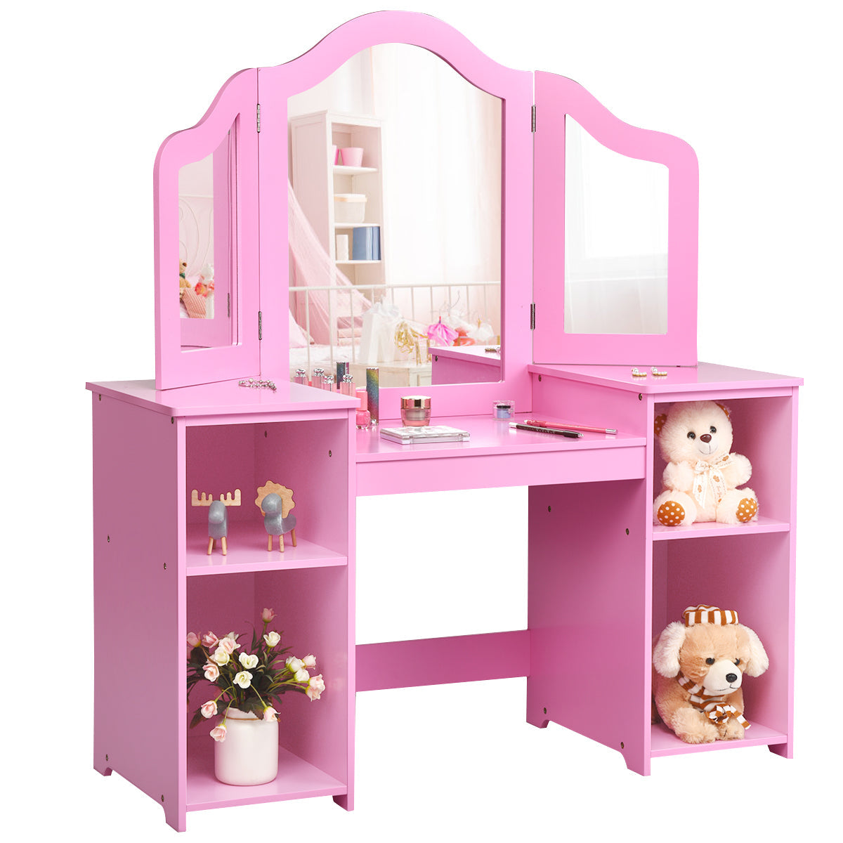 Kids Tri Folding Mirror Makeup Dressing Vanity Table Set
