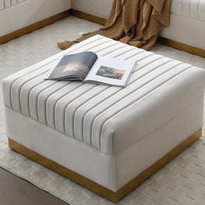 Contemporary Channel Tufted Velvet Big Ottoman Upholstered Foot Rest, Beige