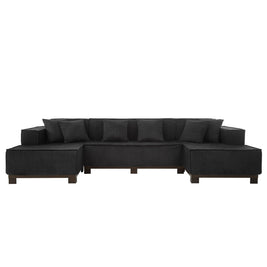 U-Shaped Sectional Sofa With RGB LED Light Strip And 6 Pillows