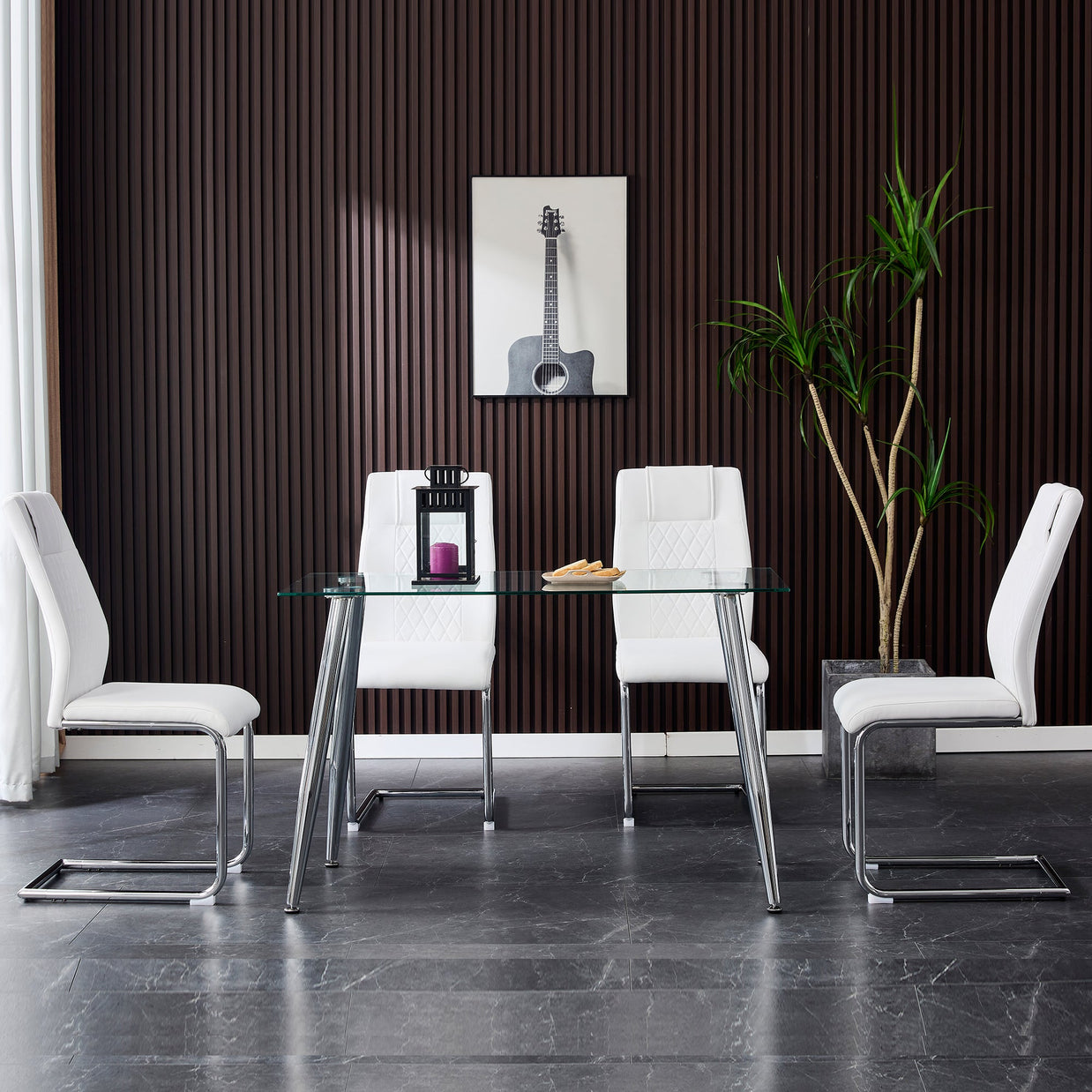 Modern Dining Chairs with Faux Leather Padded Seat
