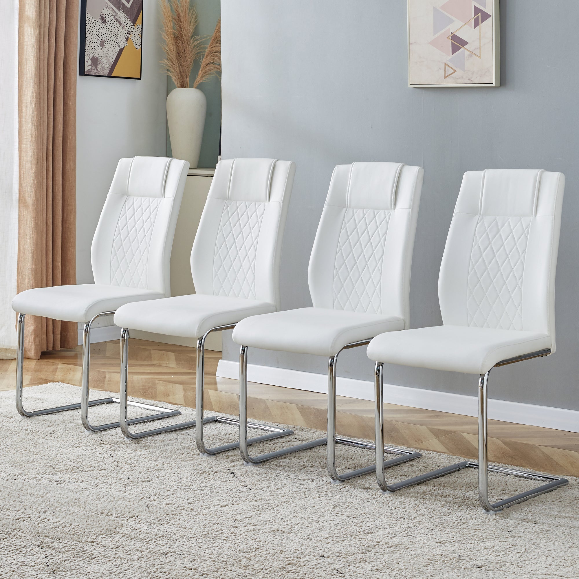 Modern Dining Chairs with Faux Leather Padded Seat