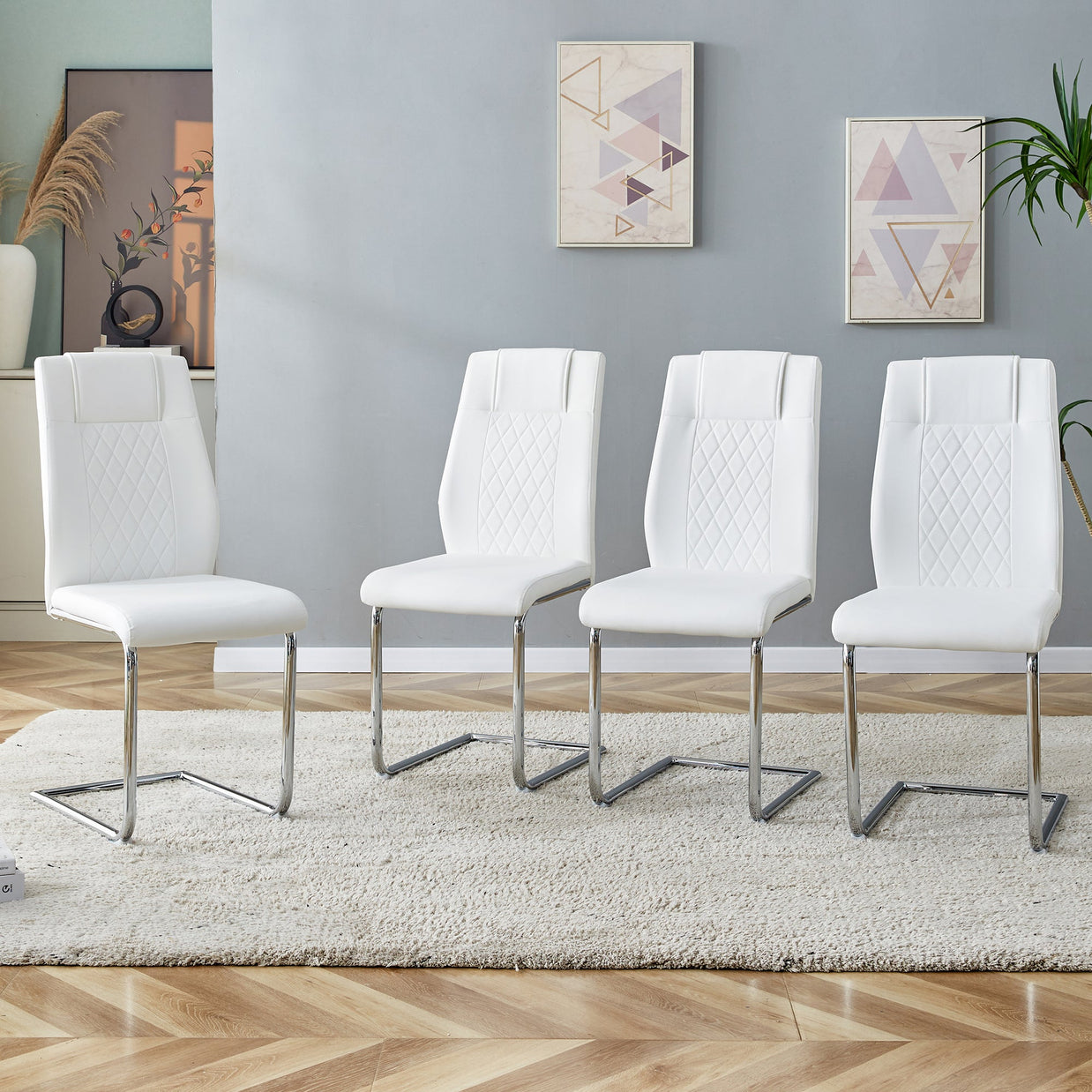 Modern Dining Chairs with Faux Leather Padded Seat