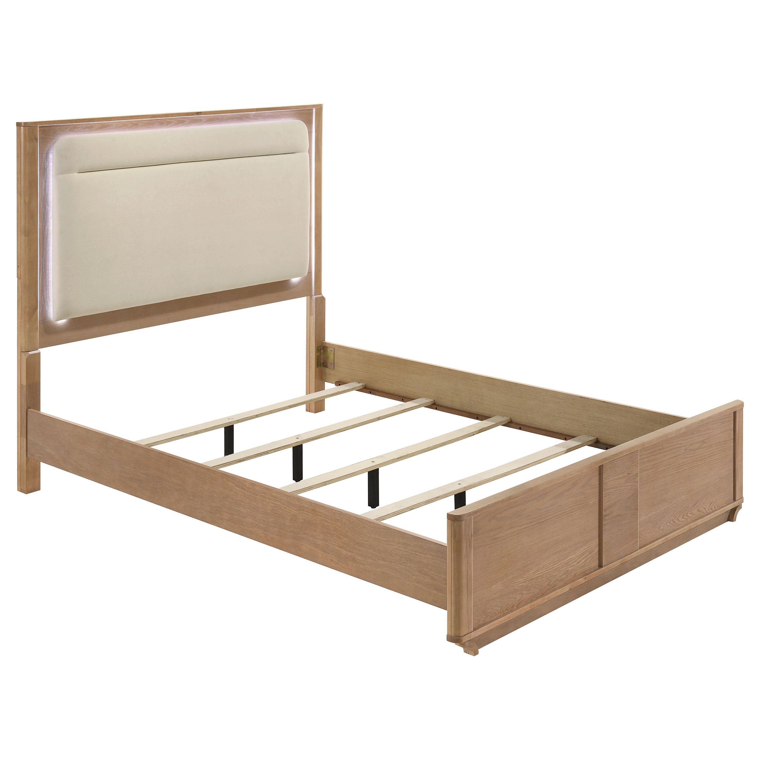 Leanne Queen LED Panel Bed Off White and Light Oak