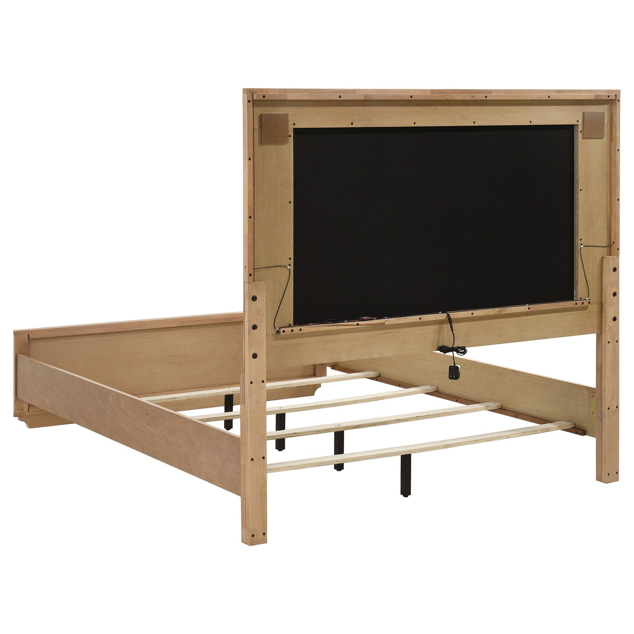 Leanne Queen LED Panel Bed Off White and Light Oak
