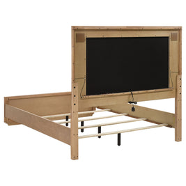 Leanne Queen LED Panel Bed Off White and Light Oak
