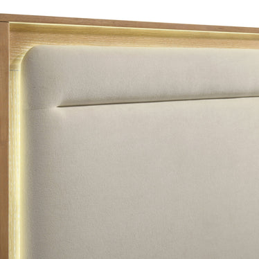 Leanne Queen LED Panel Bed Off White and Light Oak