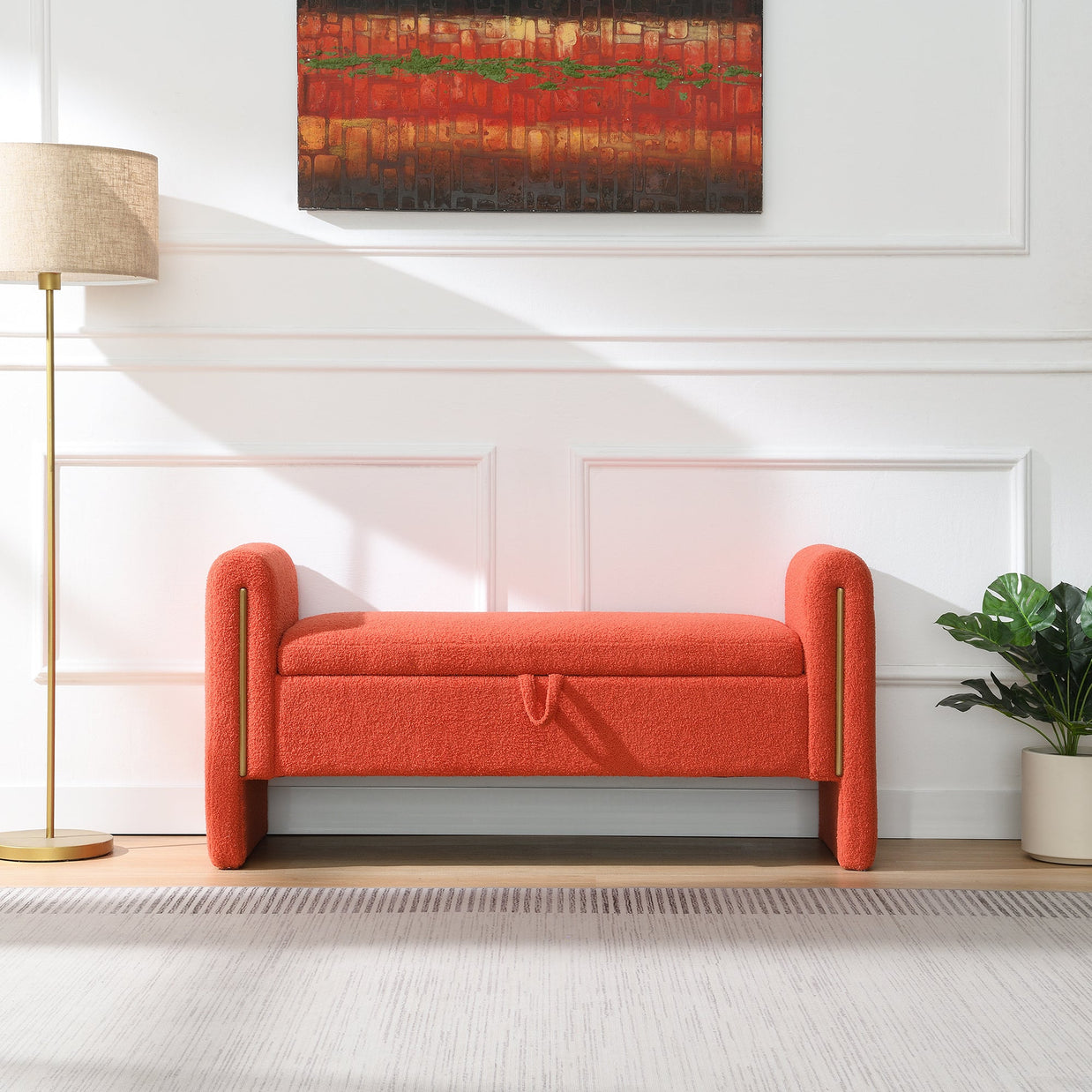 Modern Teddy Bed End Bench with Arms and Storage