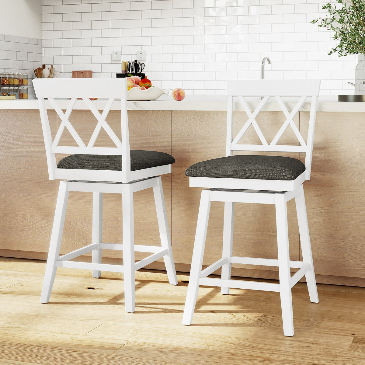 Counter Height Swivel Bar Stools with Upholstered Seat