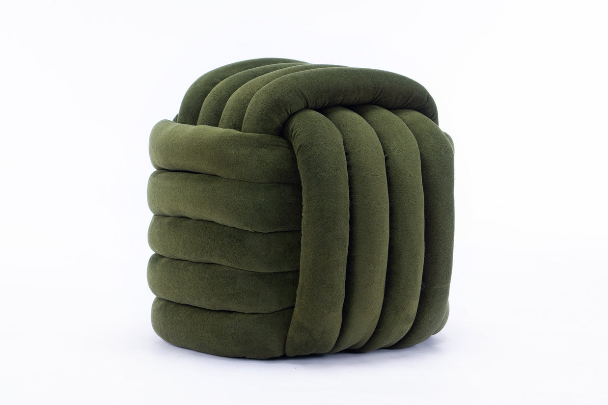 Chenille Knot Design Ottoman Makeup Stool Footstool, Green