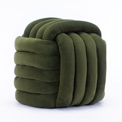 Chenille Knot Design Ottoman Makeup Stool Footstool, Green