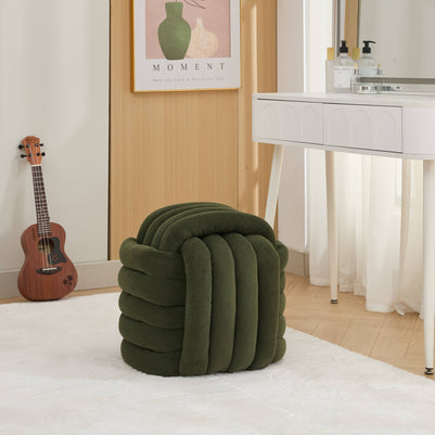 Chenille Knot Design Ottoman Makeup Stool Footstool, Green