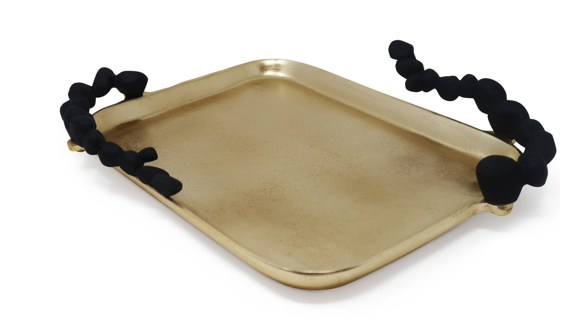 Gold Oblong Tray with Black Pebble Design