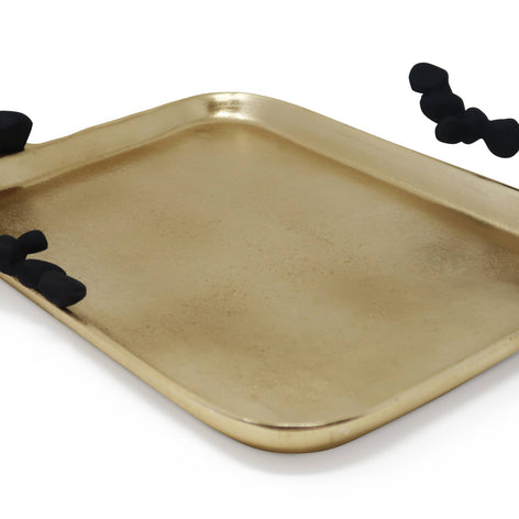 Gold Oblong Tray with Black Pebble Design