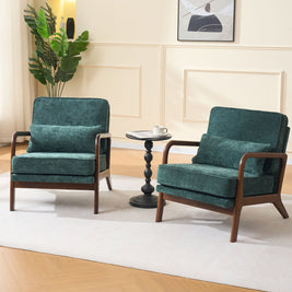 Accent Chair Mid-Century Lounge Dark Green Lumbar Cushion Wood Arms 26x29x30 In