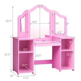 Kids Tri Folding Mirror Makeup Dressing Vanity Table Set