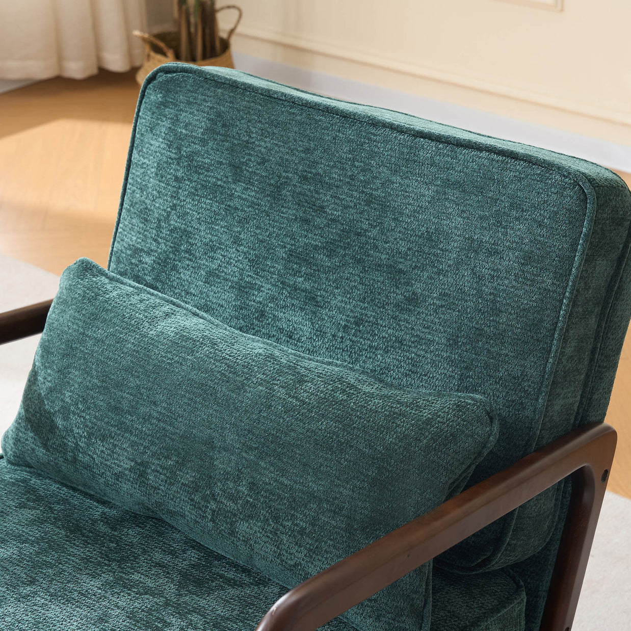 Accent Chair Mid-Century Lounge Dark Green Lumbar Cushion Wood Arms 26x29x30 In
