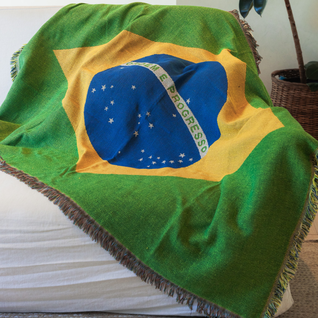 Brazil Flag Woven Throw Blanket
